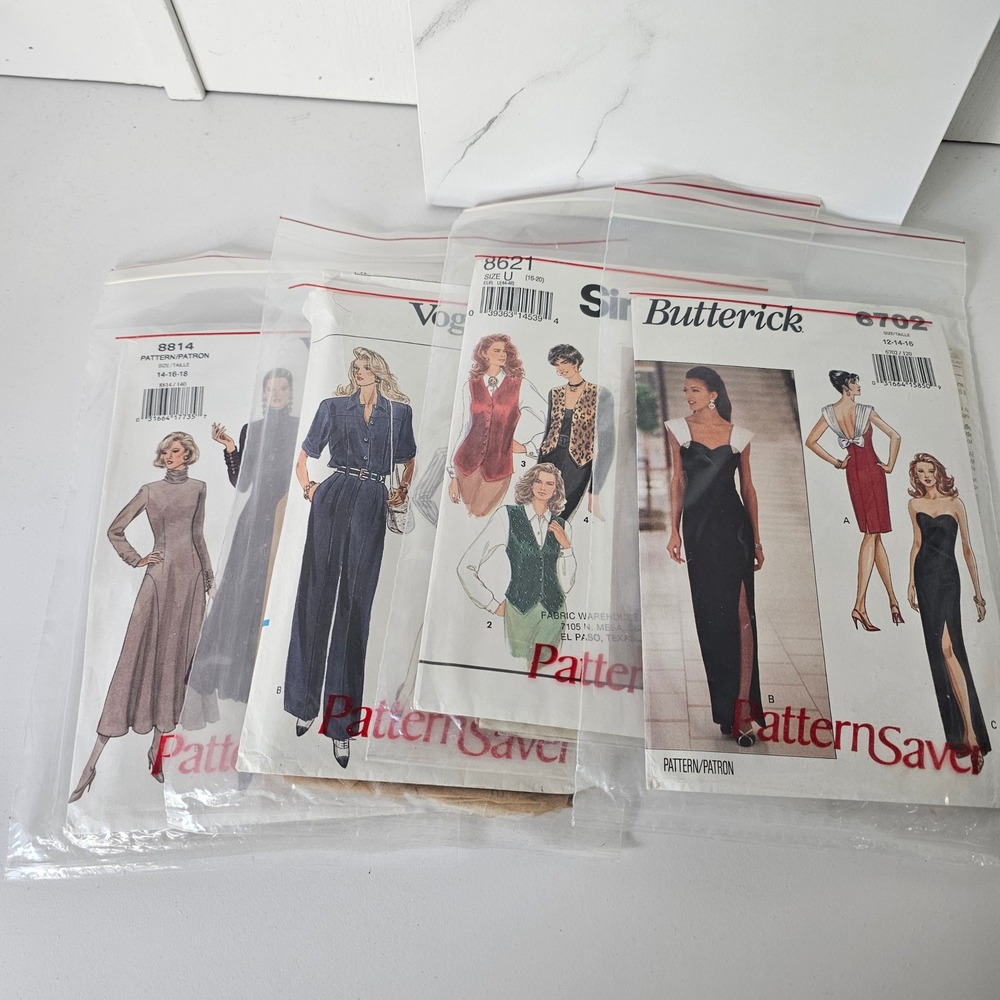 Vintage Sewing Patterns Lot Butterick Vogue Dress Gown‎ Jumpsuit Size 12 14